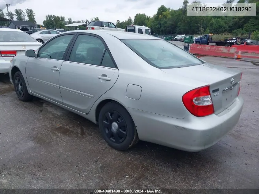 2002 Toyota Camry Le VIN: 4T1BE32K02U018290 Lot: 40481490