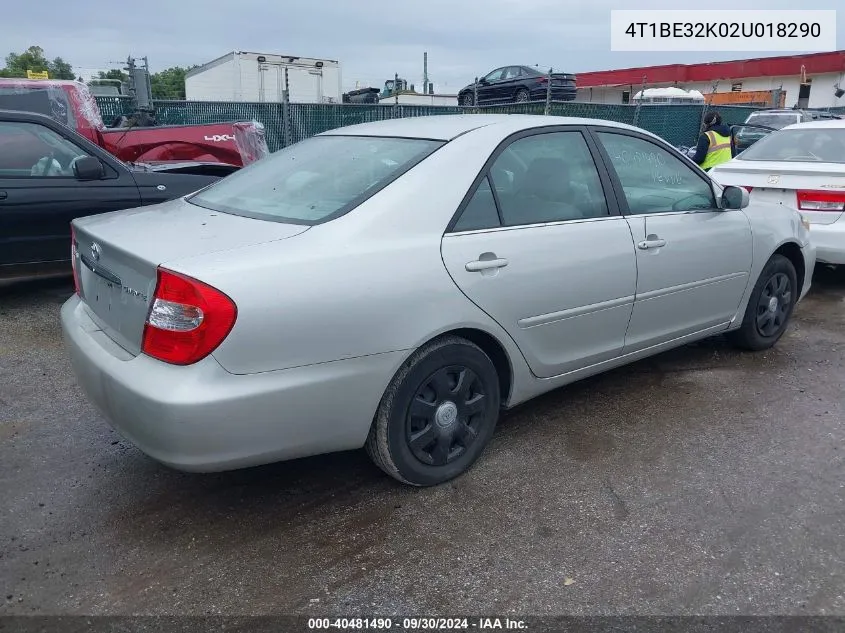 2002 Toyota Camry Le VIN: 4T1BE32K02U018290 Lot: 40481490