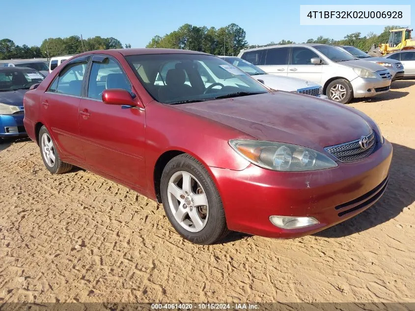 2002 Toyota Camry Se V6 VIN: 4T1BF32K02U006928 Lot: 40614020