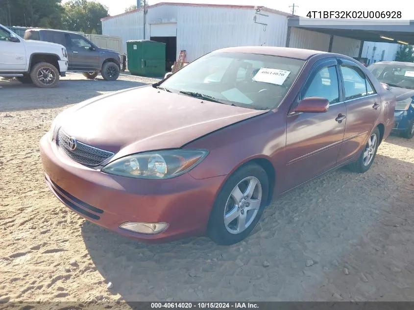 2002 Toyota Camry Se V6 VIN: 4T1BF32K02U006928 Lot: 40614020