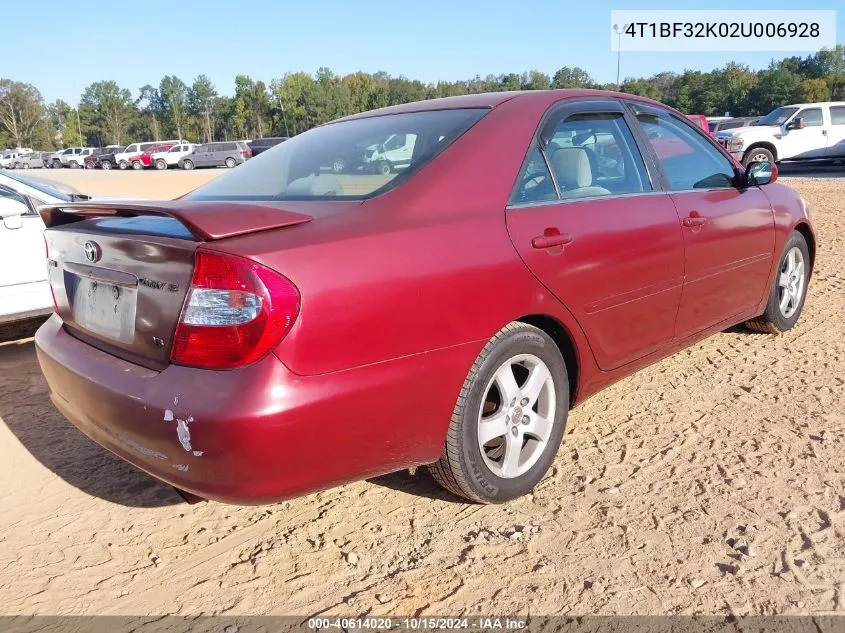 2002 Toyota Camry Se V6 VIN: 4T1BF32K02U006928 Lot: 40614020