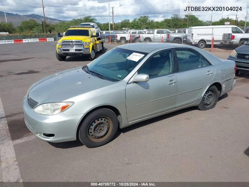 2002 Toyota Camry Le/Se/Xle VIN: JTDBE32KX20104024 Lot: 40705772