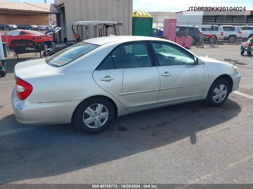 2002 Toyota Camry Le/Se/Xle VIN: JTDBE32KX20104024 Lot: 40705772