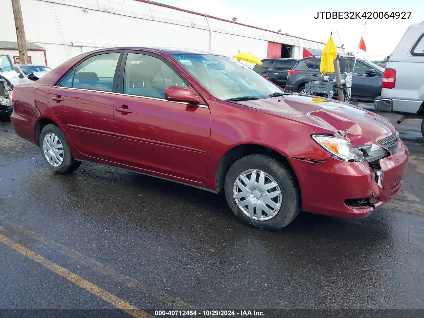 2002 Toyota Camry Le VIN: JTDBE32K420064927 Lot: 40712454