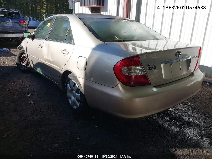 2002 Toyota Camry Le VIN: 4T1BE32K02U574633 Lot: 40740199