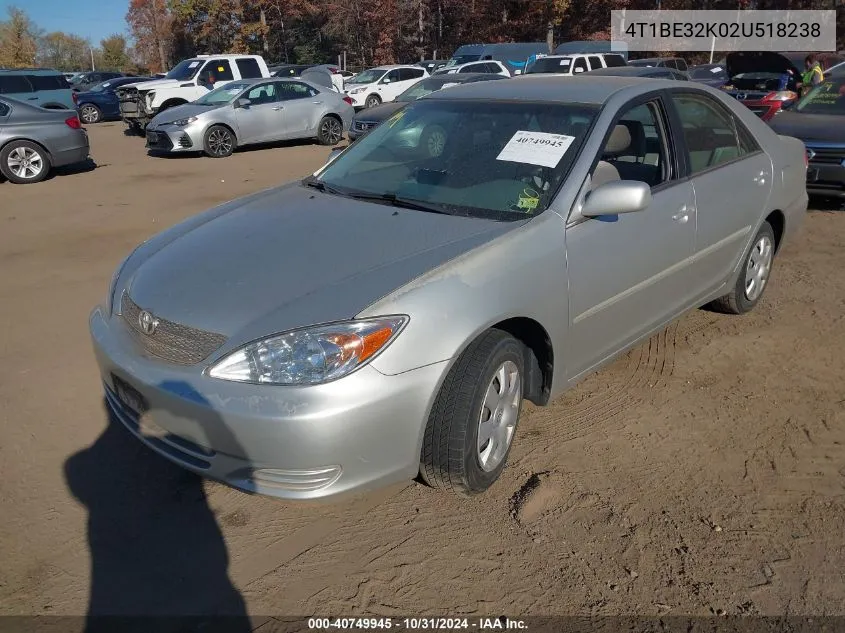 2002 Toyota Camry Le VIN: 4T1BE32K02U518238 Lot: 40749945