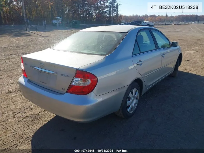 2002 Toyota Camry Le VIN: 4T1BE32K02U518238 Lot: 40749945