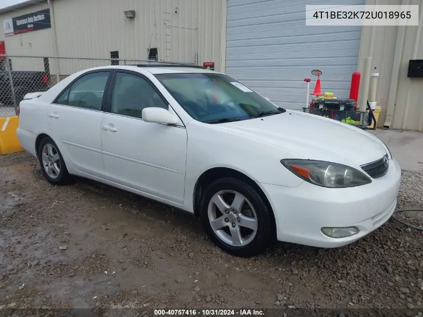 2002 Toyota Camry Se VIN: 4T1BE32K72U018965 Lot: 40757416