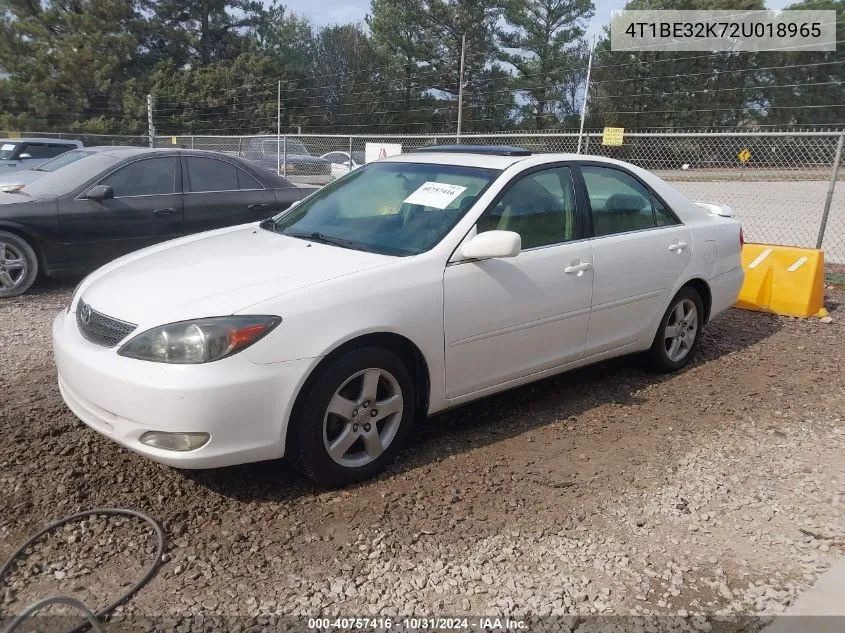 2002 Toyota Camry Se VIN: 4T1BE32K72U018965 Lot: 40757416