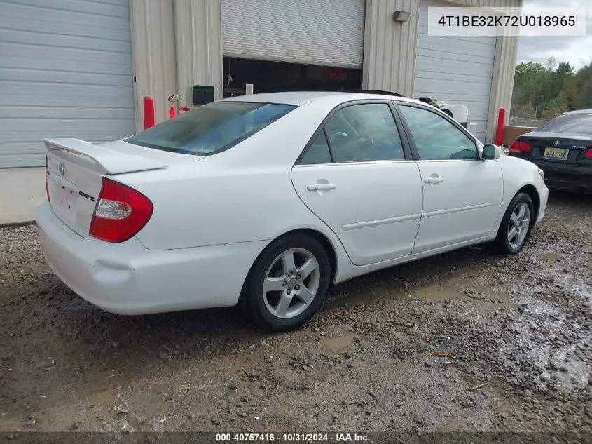 2002 Toyota Camry Se VIN: 4T1BE32K72U018965 Lot: 40757416