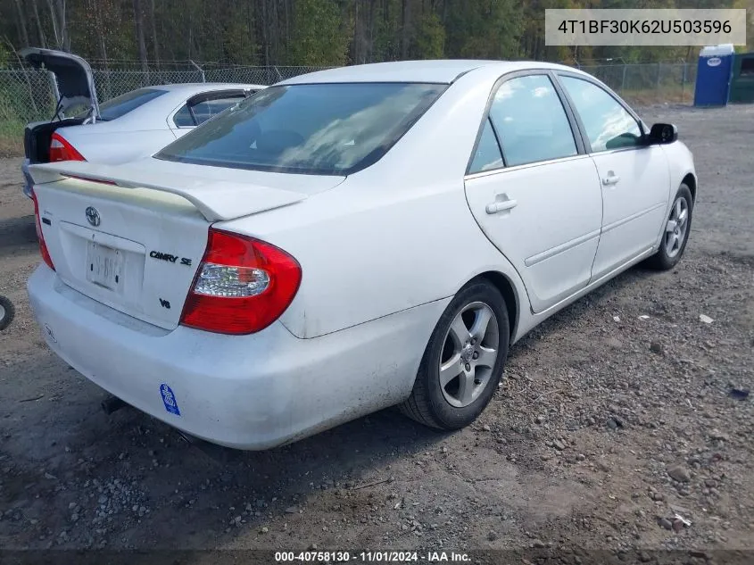 2002 Toyota Camry Se V6 VIN: 4T1BF30K62U503596 Lot: 40758130