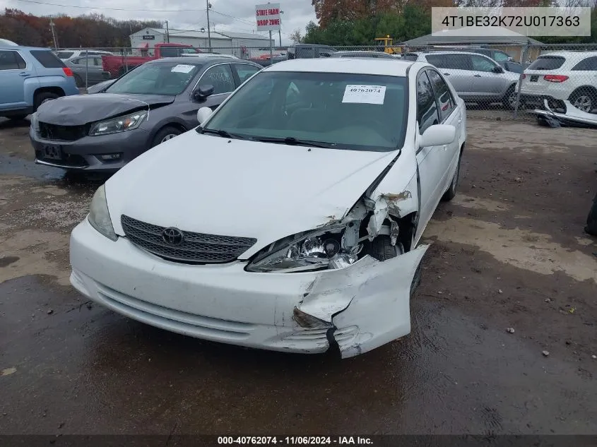 2002 Toyota Camry Le VIN: 4T1BE32K72U017363 Lot: 40762074