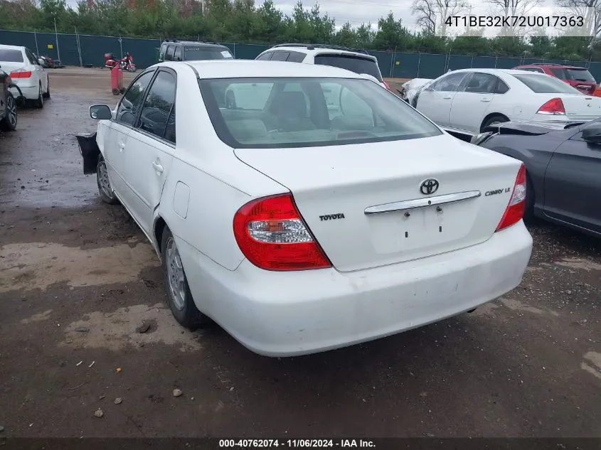 2002 Toyota Camry Le VIN: 4T1BE32K72U017363 Lot: 40762074