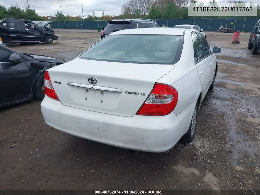 2002 Toyota Camry Le VIN: 4T1BE32K72U017363 Lot: 40762074