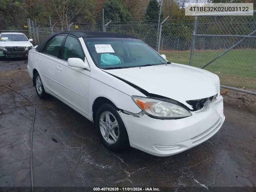 2002 Toyota Camry Le VIN: 4T1BE32K02U031122 Lot: 40762639