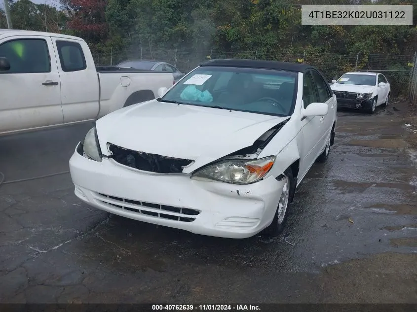 2002 Toyota Camry Le VIN: 4T1BE32K02U031122 Lot: 40762639