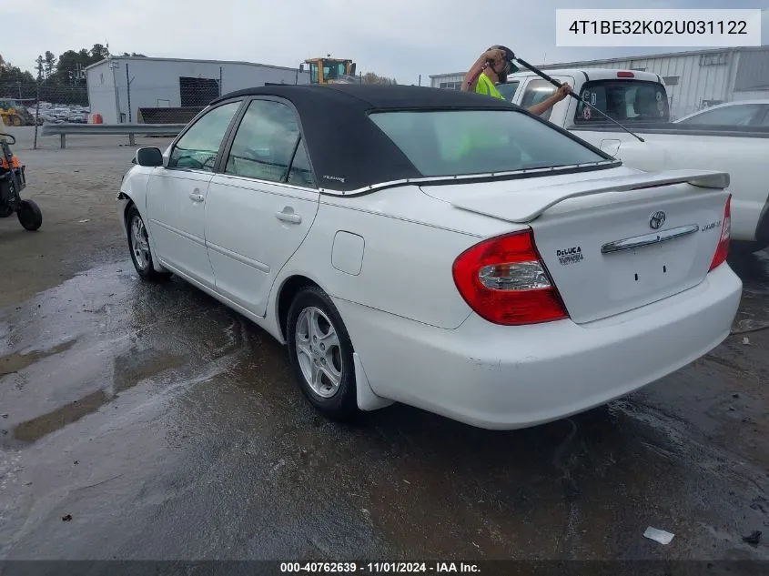 2002 Toyota Camry Le VIN: 4T1BE32K02U031122 Lot: 40762639