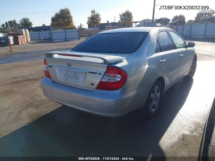 2002 Toyota Camry Se V6 VIN: JTDBF30KX20032399 Lot: 40762938