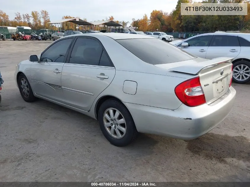 2002 Toyota Camry Xle V6 VIN: 4T1BF30K12U033493 Lot: 40786034