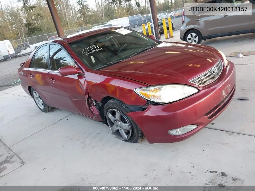 2002 Toyota Camry Se V6 VIN: JTDBF30K420018157 Lot: 40790062