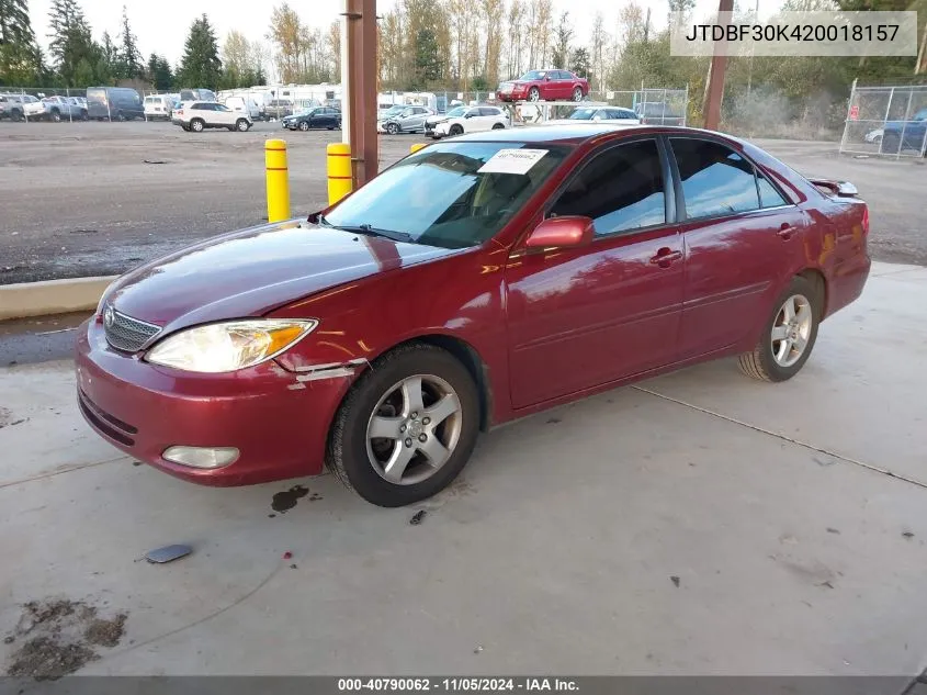 2002 Toyota Camry Se V6 VIN: JTDBF30K420018157 Lot: 40790062