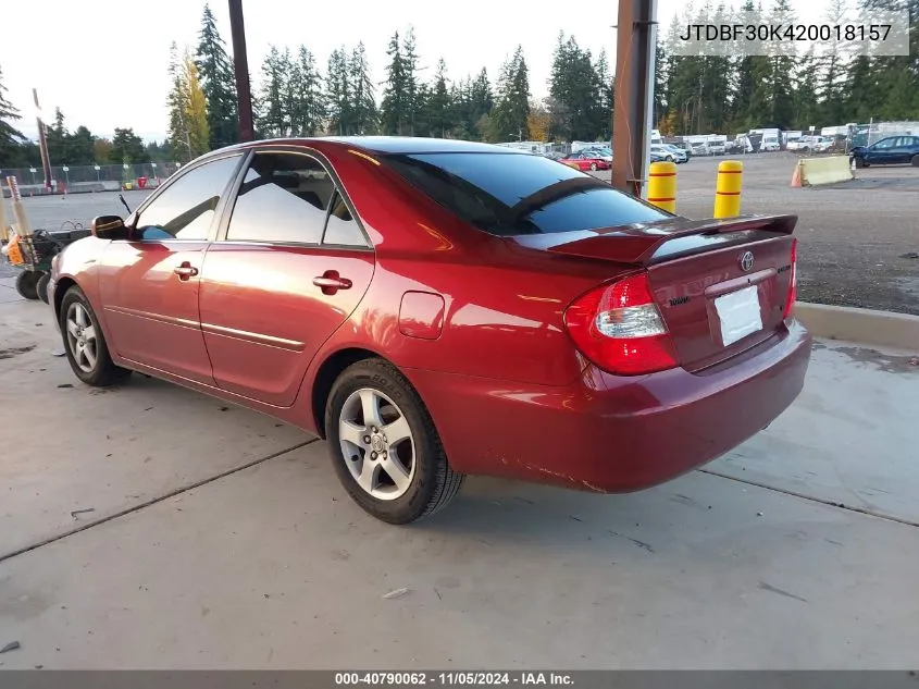 2002 Toyota Camry Se V6 VIN: JTDBF30K420018157 Lot: 40790062