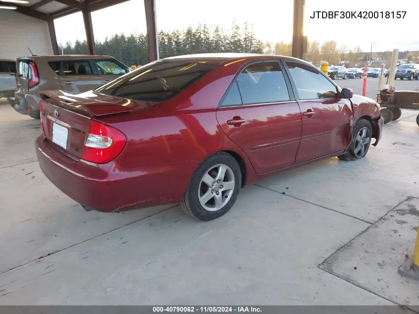 2002 Toyota Camry Se V6 VIN: JTDBF30K420018157 Lot: 40790062