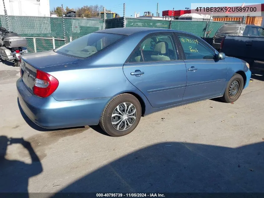 2002 Toyota Camry Le VIN: 4T1BE32K92U589700 Lot: 40795739