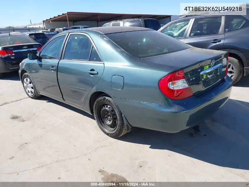 2002 Toyota Camry Le VIN: 4T1BE32K62U549218 Lot: 40880994