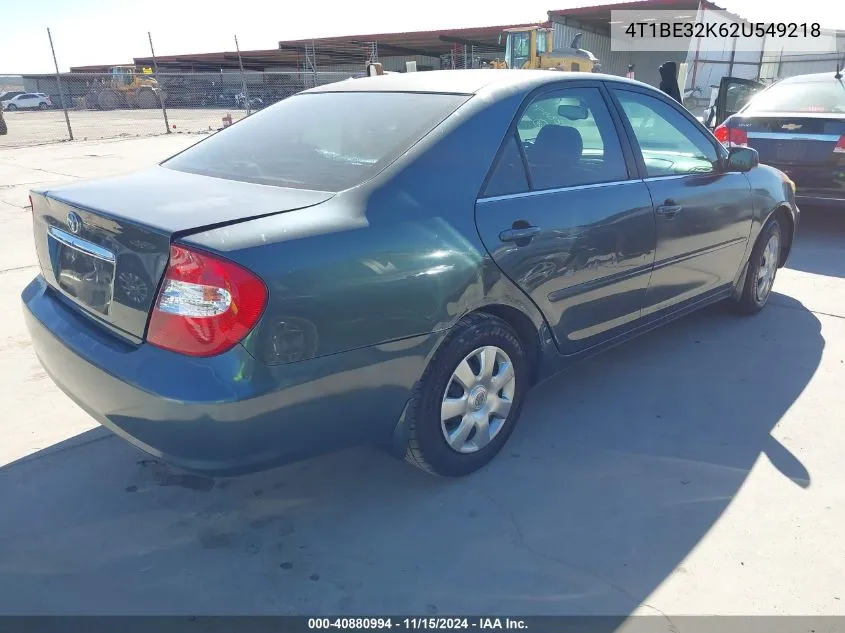 2002 Toyota Camry Le VIN: 4T1BE32K62U549218 Lot: 40880994