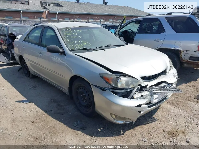 2003 Toyota Camry Le/Xle VIN: JTDBE32K130226143 Lot: 12081307