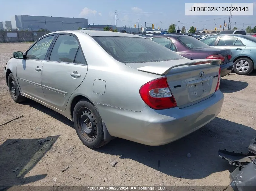 2003 Toyota Camry Le/Xle VIN: JTDBE32K130226143 Lot: 12081307