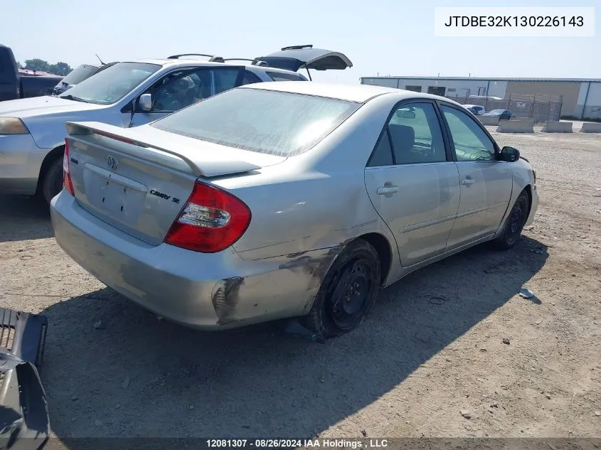 2003 Toyota Camry Le/Xle VIN: JTDBE32K130226143 Lot: 12081307