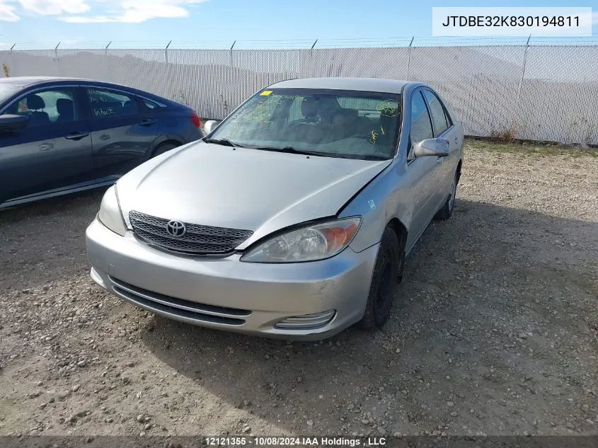 2003 Toyota Camry Le/Se/Xle VIN: JTDBE32K830194811 Lot: 12121355