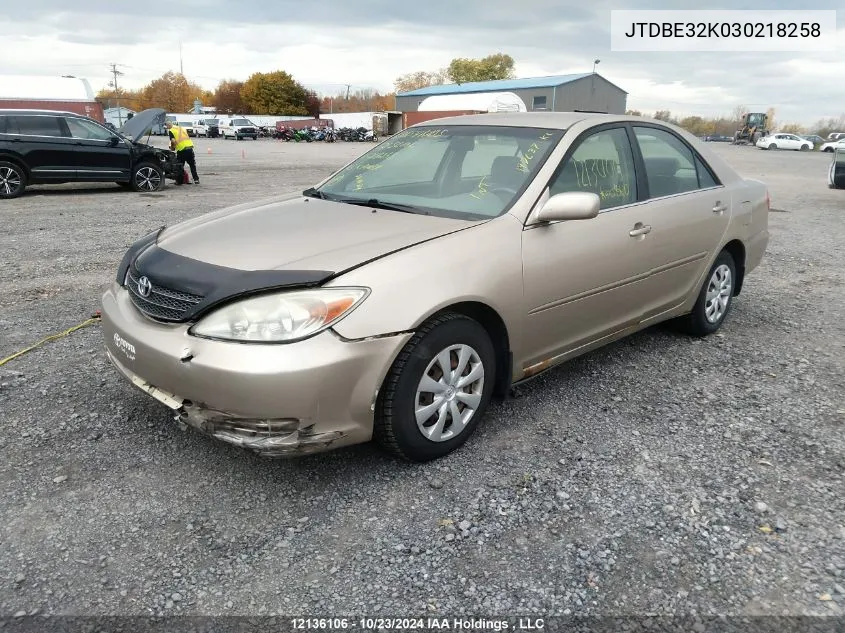 2003 Toyota Camry Le/Xle VIN: JTDBE32K030218258 Lot: 12136106