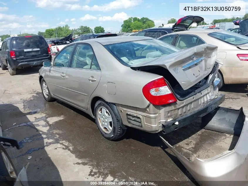 2003 Toyota Camry Le V6 VIN: 4T1BF32K13U050759 Lot: 39394004