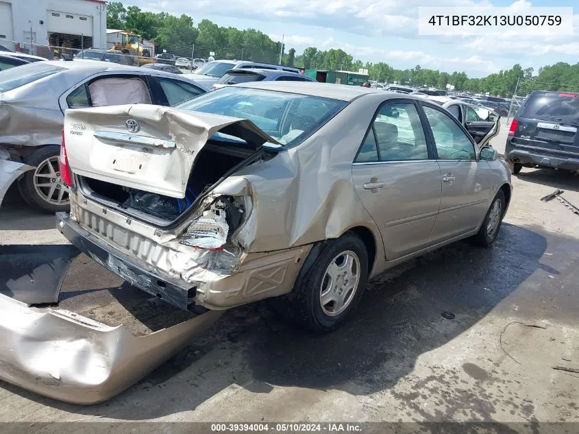 2003 Toyota Camry Le V6 VIN: 4T1BF32K13U050759 Lot: 39394004