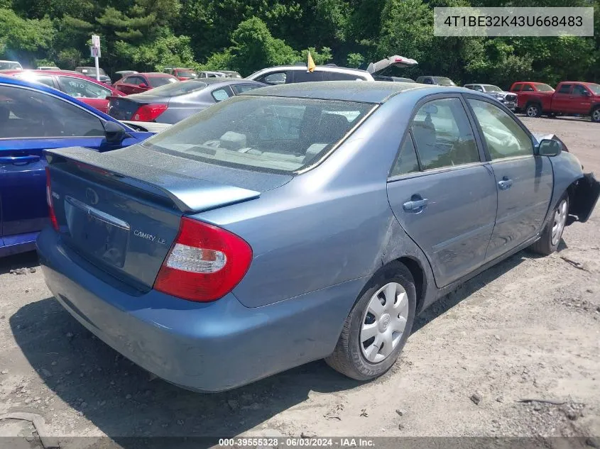 2003 Toyota Camry Le VIN: 4T1BE32K43U668483 Lot: 39555328