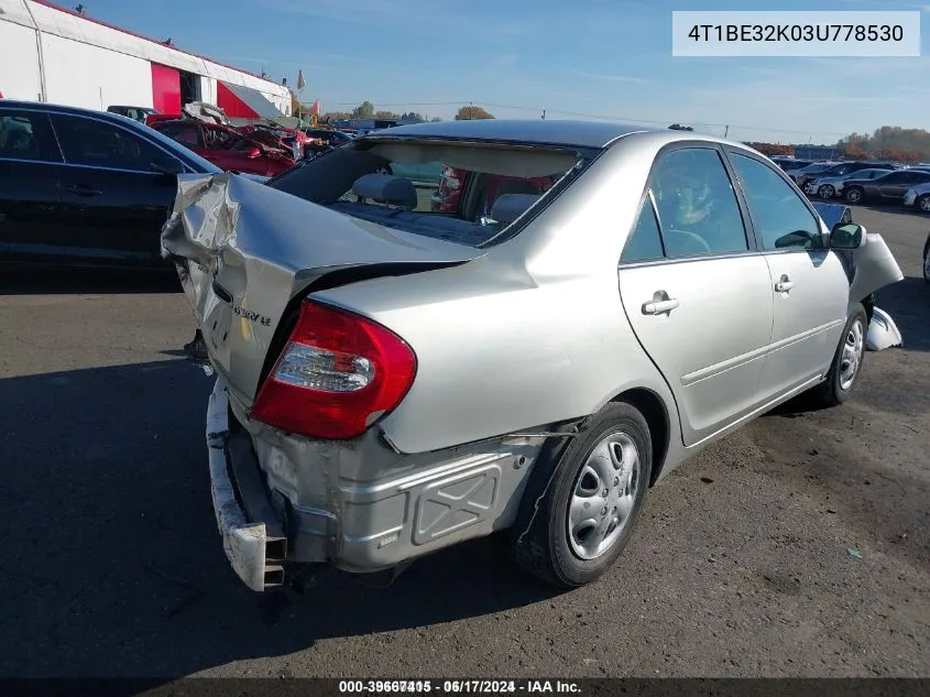 2003 Toyota Camry Le VIN: 4T1BE32K03U778530 Lot: 39667415