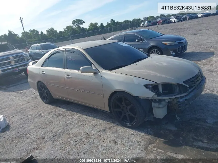 2003 Toyota Camry Le VIN: 4T1BE32K43U155881 Lot: 39976534