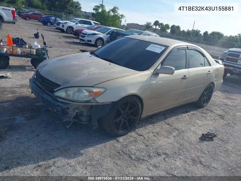 2003 Toyota Camry Le VIN: 4T1BE32K43U155881 Lot: 39976534