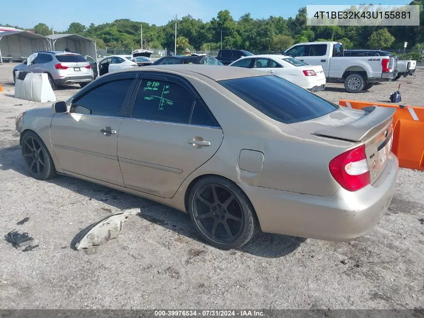 2003 Toyota Camry Le VIN: 4T1BE32K43U155881 Lot: 39976534