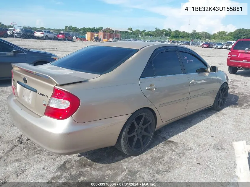 2003 Toyota Camry Le VIN: 4T1BE32K43U155881 Lot: 39976534