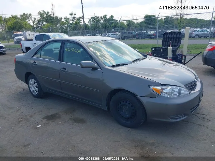 2003 Toyota Camry Le VIN: 4T1BE32K43U650470 Lot: 40018366