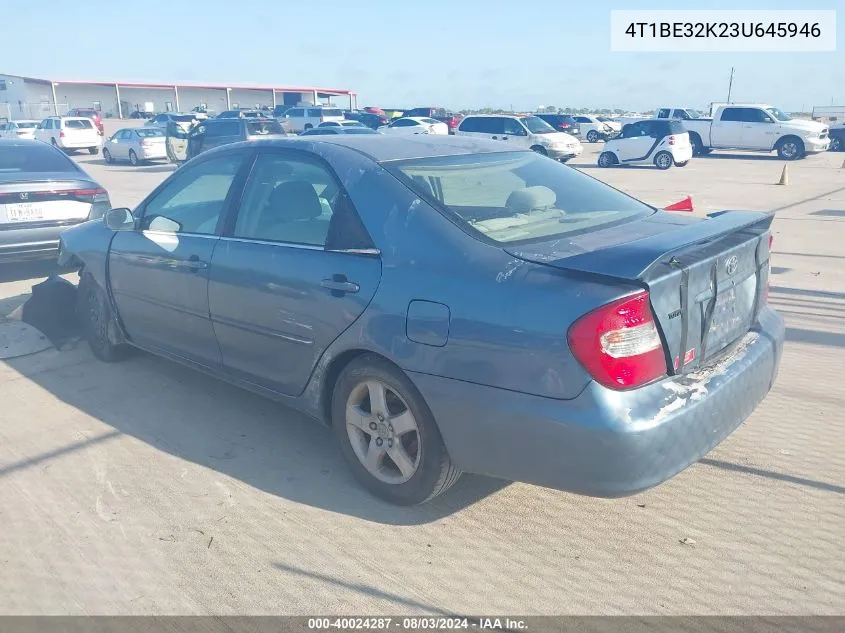 2003 Toyota Camry Se VIN: 4T1BE32K23U645946 Lot: 40024287