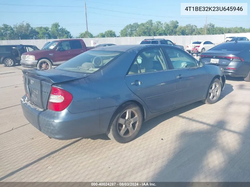 2003 Toyota Camry Se VIN: 4T1BE32K23U645946 Lot: 40024287