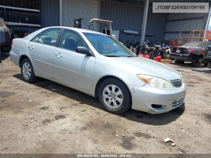 2003 Toyota Camry Le V6/Se V6/Xle V6 VIN: JTDBF32K930109195 Lot: 40038193