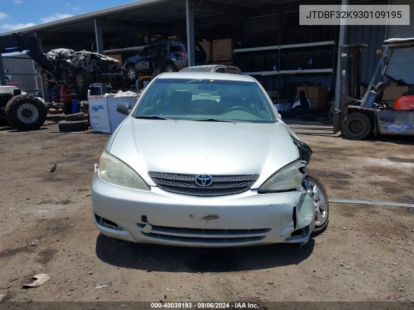 2003 Toyota Camry Le V6/Se V6/Xle V6 VIN: JTDBF32K930109195 Lot: 40038193