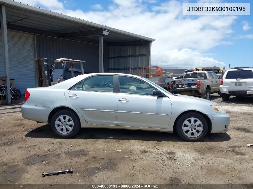 2003 Toyota Camry Le V6/Se V6/Xle V6 VIN: JTDBF32K930109195 Lot: 40038193