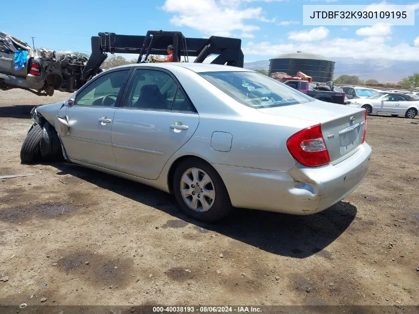 2003 Toyota Camry Le V6/Se V6/Xle V6 VIN: JTDBF32K930109195 Lot: 40038193